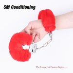 Fluffy Metal Handcuffs with 2 Keys Plush Fuzzy Hand Cuffs Soft Bondage Restraints Adult Sex Toys for Women Men