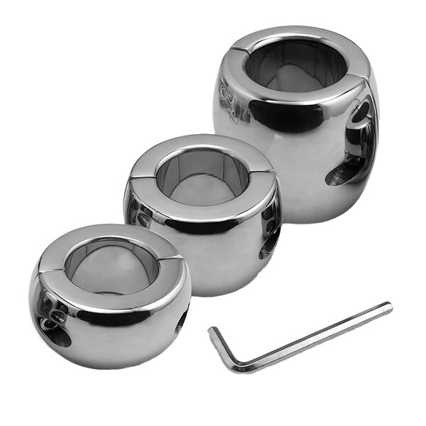 Men's Delayed Ejaculation Penis Ring Stainless Steel Ball Stretcher Weight Training Lock Cock Ring with Magnet Suction Sex Toy