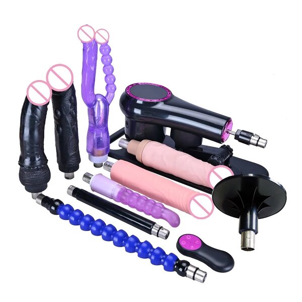 Remote Controlled Thrusting Sex Machine for Men Women Automatic Love Machine with 8 Attachments Big Black Dildo 3XLR Connector
