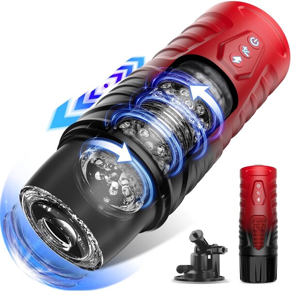 Automatic Male Masturbator Sex Toys for Men with 7 Thrusting & 7 Rotating Modes,Hands Free Pocket Pussy Sex Machine with Base