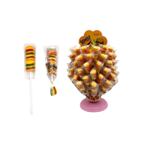 Fruity Burger Gummy Candy in Box Packaging Lollypop Strawberry, apple and Orange Flavors Fun Gelatin Fudge