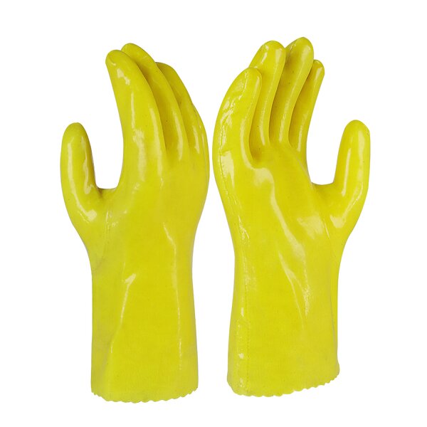 PVC Gloves Manufacturer - Custom OEM Yellow Acid Alkali Resistant Oil Proof Food