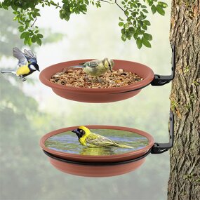 Bird Bath Bowl Factory - Bird Trays Tree Mounted Installed on Wooden Fence Wall