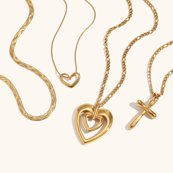Necklace Set Factory - 2024 Trend PVD Gold Plated Stainless Steel Heart Cross