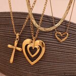 Necklace Set Factory - 2024 Trend PVD Gold Plated Stainless Steel Heart Cross