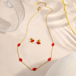 Red Lip Jewelry Set Supplier - Oil Drop Pendant 18K Gold Plated Set