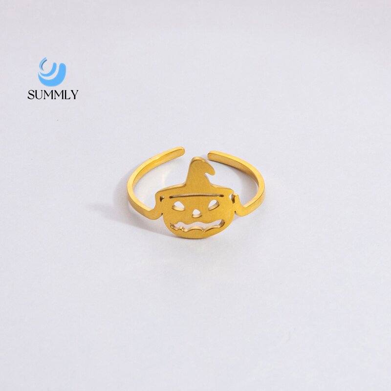Halloween Ring Supplier - Stainless Steel Open 18K Gold Cartoon Pumpkin
