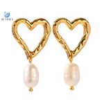 Pearl Heart Stud Earrings Factory - 18K Gold Plated Freshwater Pearl Religious