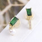 Mosquito Coil Ear Clip Manufacturer - Vintage Green Zircon Pearl 18K Gold Plated