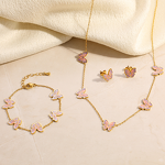Pink Butterfly Jewelry Set Factory - Oil Drop 18K Gold Plated Necklace Set