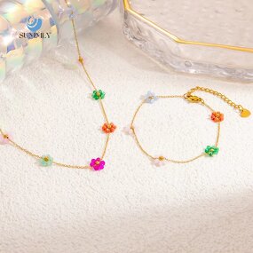 Daisy Flower Chain Supplier - Wholesale Colourful 18K Gold Plated Stainless Steel