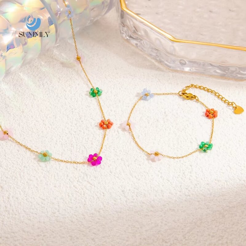 Daisy Flower Chain Supplier - Wholesale Colourful 18K Gold Plated Stainless Steel