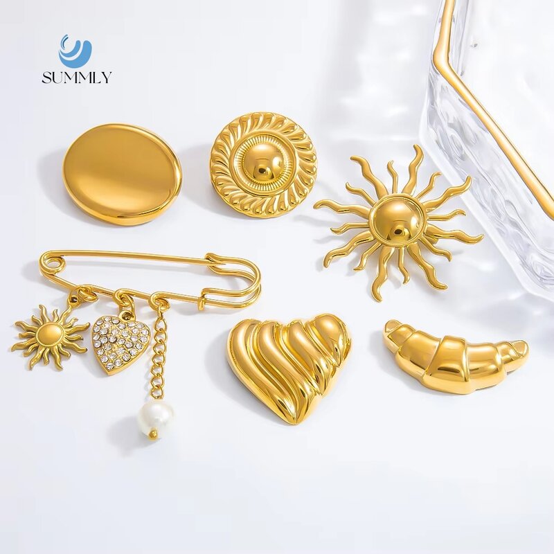 Gold Brooch Supplier - Elegant Minimalist 18K Stainless Steel Chest Clasp Pin