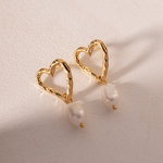 Pearl Heart Stud Earrings Factory - 18K Gold Plated Freshwater Pearl Religious