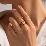 Double Layer Ring Manufacturer - Waterproof 18K Gold Plated Red Dripping Oil