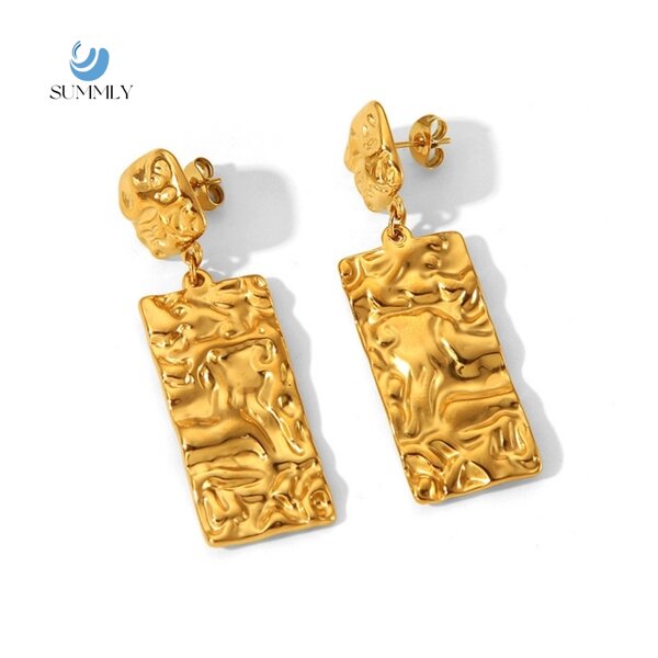 Geometric Drop Earrings Manufacturer - Oversize Rectangular 18K Gold Plated