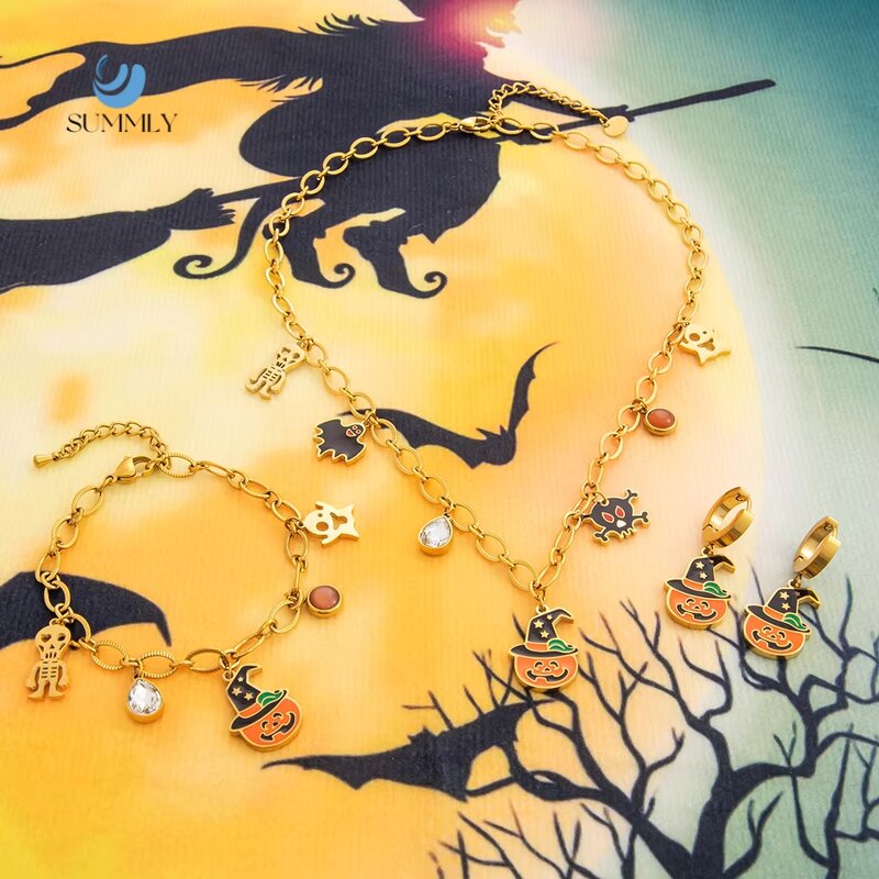 Halloween Jewelry Set Factory - Pumpkin Bat Ghost 18K Gold Plated Set