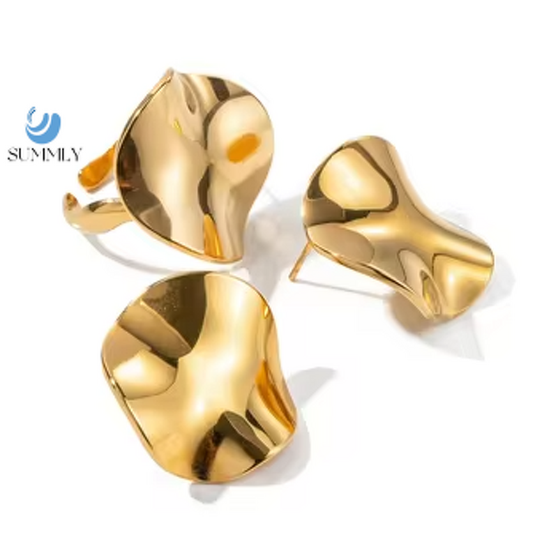 Earrings Ring Set Factory - 18K Gold-Plated Stainless Steel Waterproof Trendy