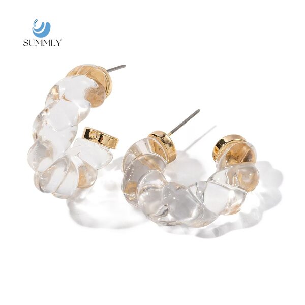 Clear Resin Earrings Supplier - Hot CC Chunky Transparent 18K Gold Plated