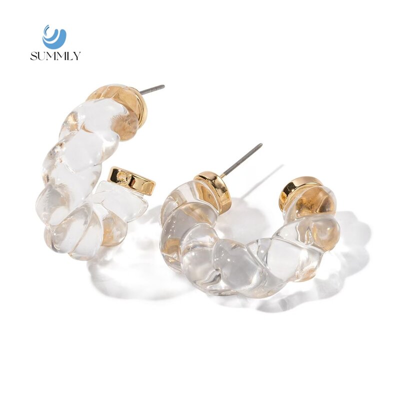 Clear Resin Earrings Supplier - Hot CC Chunky Transparent 18K Gold Plated