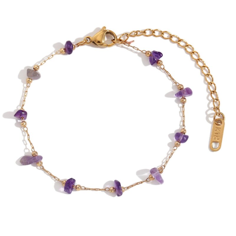 Purple Crystal Choker Supplier - Gold Plated Gemstone Bead Stainless Steel