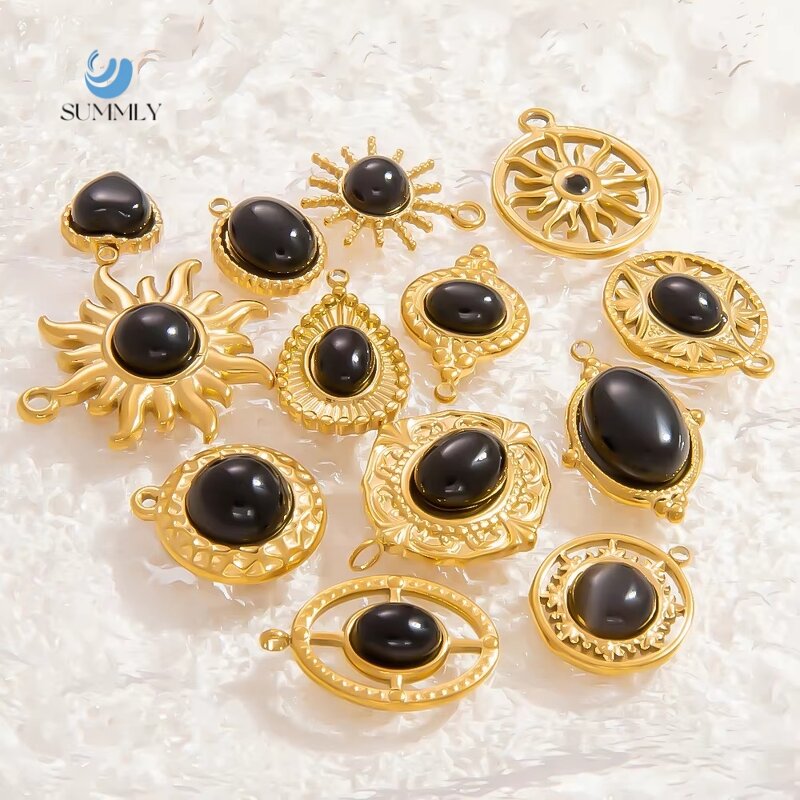 Obsidian Pendant Supplier - Vintage 18K Gold Plated Stainless Steel Necklace