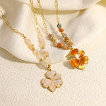 Oil Drop Flower Necklace Factory - Natural Stone Beaded Chain 18K Gold Plated