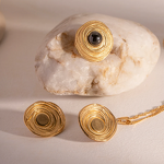 Round Earrings Supplier - High Quality Vintage 18K Gold Plated Agate