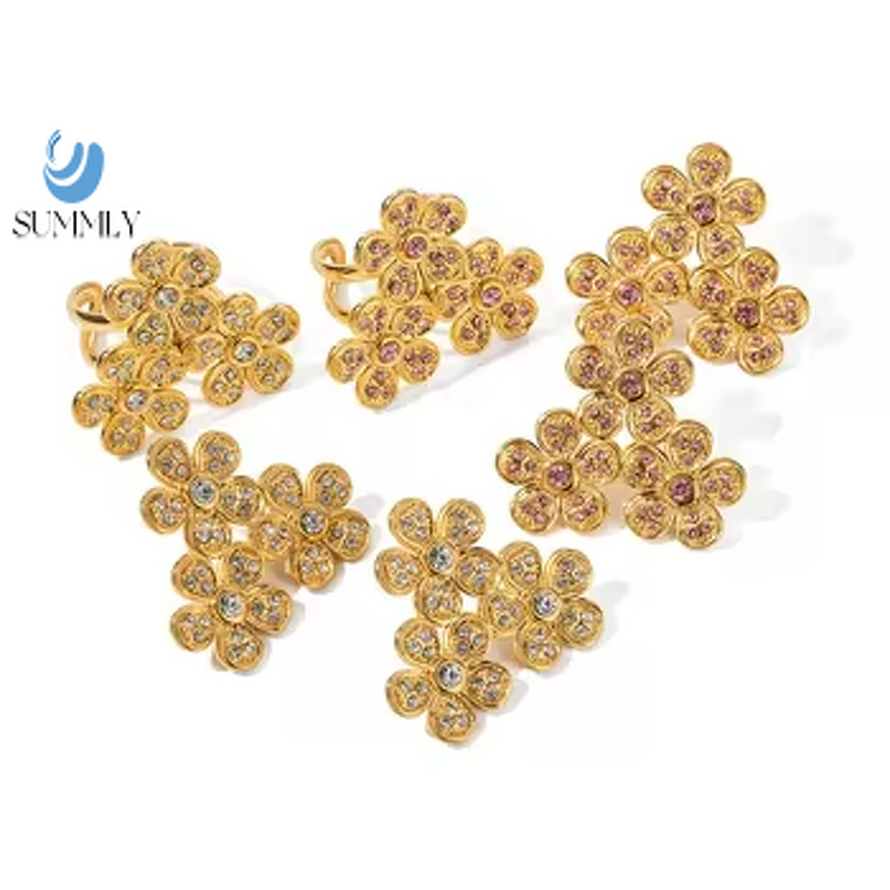 Women's Earring Ring Set Factory - Custom Multi-Cubic Zirconia Flower Studs