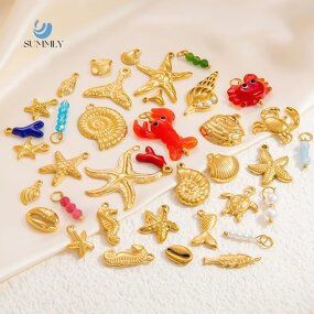 Ocean Style Pendant Supplier - 18K Gold Plated Stainless Steel DIY Bikini