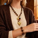 Heart Pendant Jewelry Set Supplier - Autumn Winter Resin Beads 18K Gold Plated