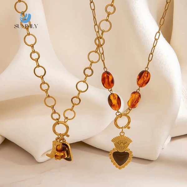 Resin Beads Necklace Factory - Trendy Autumn Winter 18K Gold Plated Charms