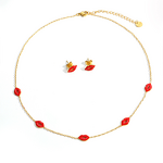 Red Lip Jewelry Set Supplier - Oil Drop Pendant 18K Gold Plated Set