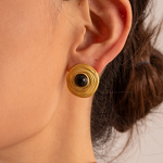 Round Earrings Supplier - High Quality Vintage 18K Gold Plated Agate