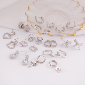 925 Silver Earrings Manufacturer - Trendy Personalized Geometry Inlaid Zirconia