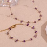 Purple Crystal Choker Supplier - Gold Plated Gemstone Bead Stainless Steel