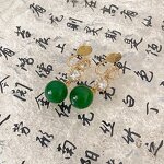 Mosquito Coil Ear Clip Supplier - Vintage Green Agate Zircon 18K Gold Plated