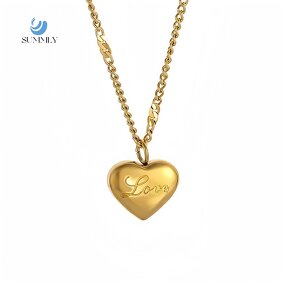 Collarbone Necklace Manufacturer - Heart Pendant 18K Gold Plated Stainless Steel
