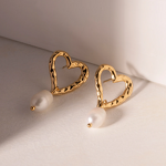 Pearl Heart Stud Earrings Factory - 18K Gold Plated Freshwater Pearl Religious