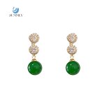 Mosquito Coil Ear Clip Supplier - Vintage Green Agate Zircon 18K Gold Plated