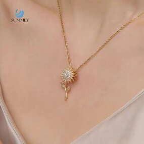 Sunflower Pendant Necklace Manufacturer - Brass Rotating 18K Gold Plated