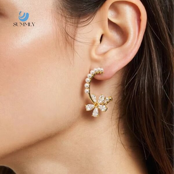 Zirconia Pearl Earrings Manufacturer - Vintage Personalized Inlay 18K Gold Plated