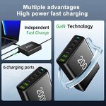 Multi USB Charger Factory - 200w Gan 6 Ports Quick Charge Station Dock US AU EU UK KR