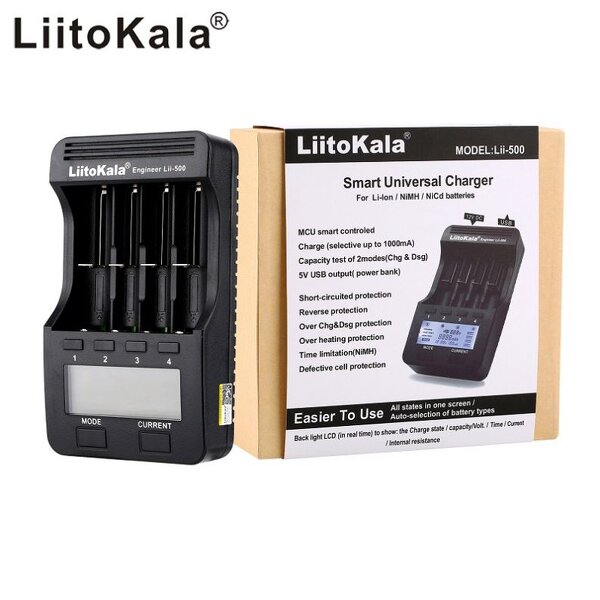 Lithium Battery Charger Manufacturer - Liitokala Lii-500 LCD 3.7V/1.2V AA/AAA 18650/26650 with Screen