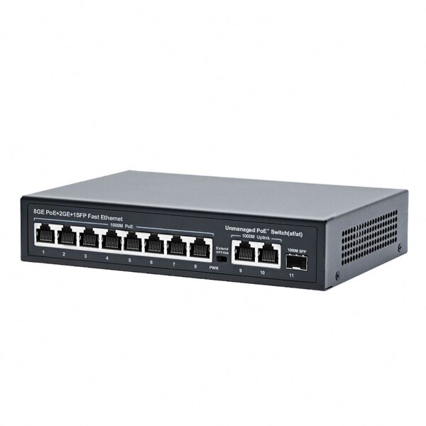 Standard POE Switch Factory - 11 Ports 1000Mbps 8 PoE+ 2 Gigabit Uplink +1 SFP 120W Unmanaged