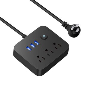 US Power Socket Extension Supplier - Surge Protector with 3 AC Outlets and 3 USB Ports Power Strip