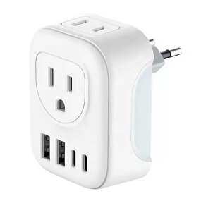 Travel Plug Adapter Manufacturer - PD 20W EU to US with 2 AC Outlets 4 USB Ports Fast Charging