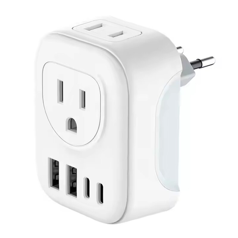Travel Plug Adapter Manufacturer - PD 20W EU to US with 2 AC Outlets 4 USB Ports Fast Charging
