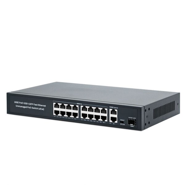 16 Ports POE Switch Manufacturer - 330W 38gbps IEEE802.3af/at for CCTV Camera System 10/100/1000Mbps