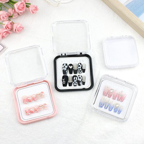 Nail Empty Box Factory - Press on Nails Packaging Pink Dust Proof Transparent Organizer